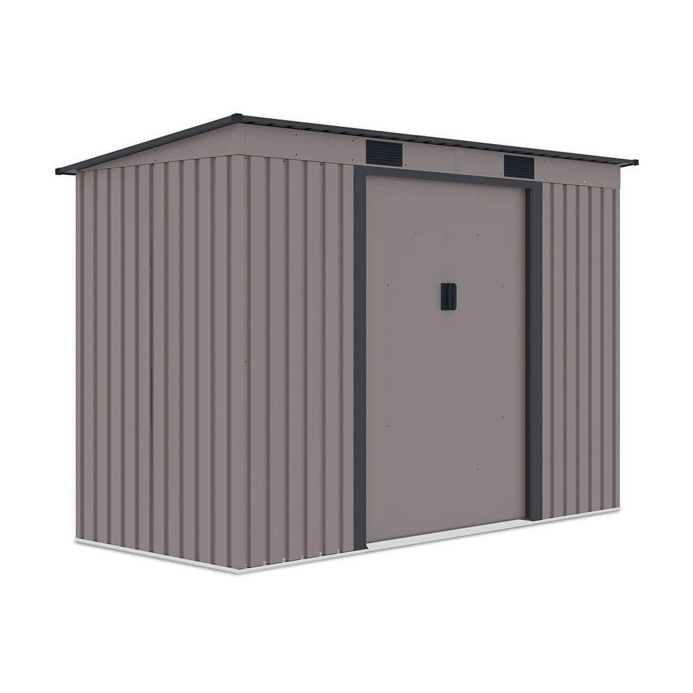 Widok z boku metalowego domku narzędziowego OREGON o wymiarach 261x121cm