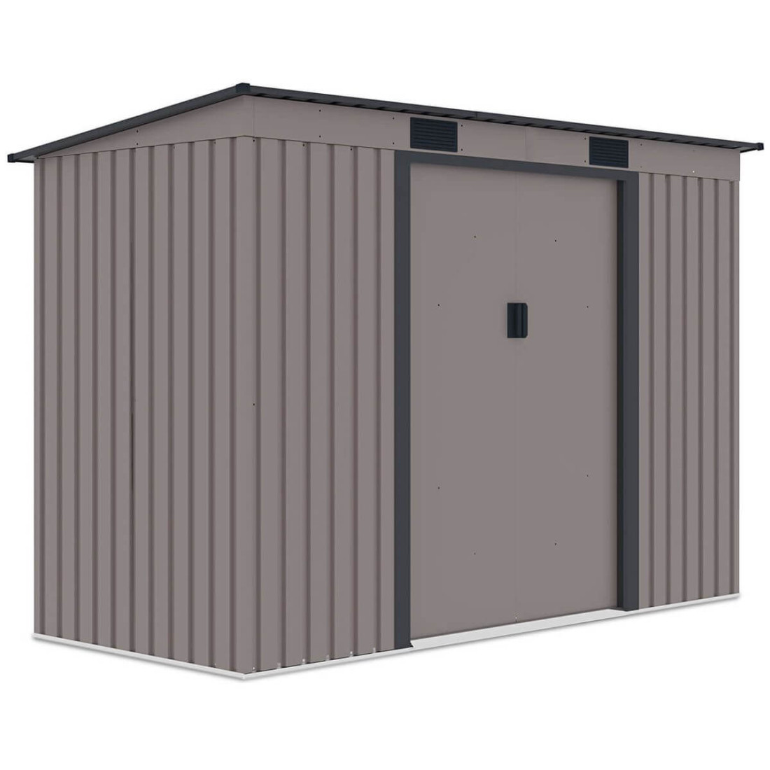 Widok z boku metalowego domku narzędziowego OREGON o wymiarach 261x121cm