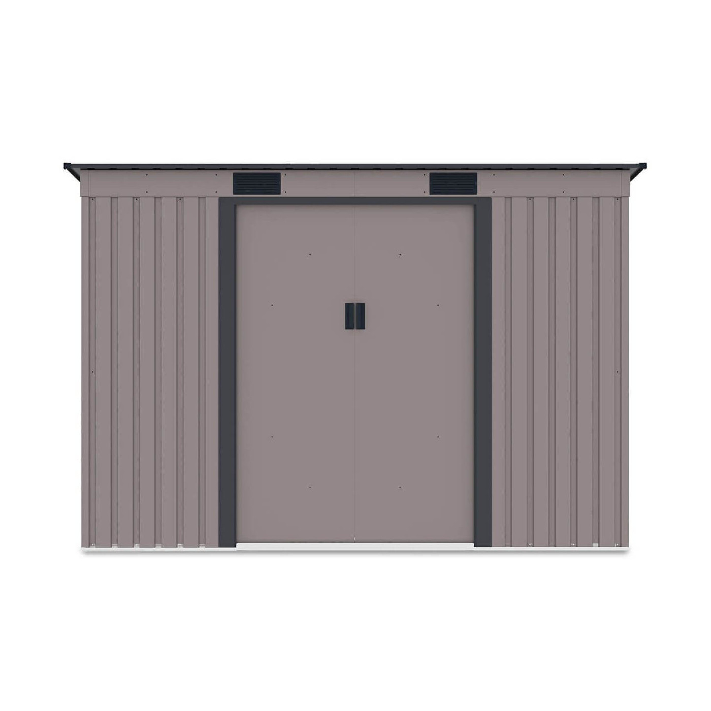 Widok z przodu domku narzędziowego OREGON 261x121cm w kolorze ciepło szarym