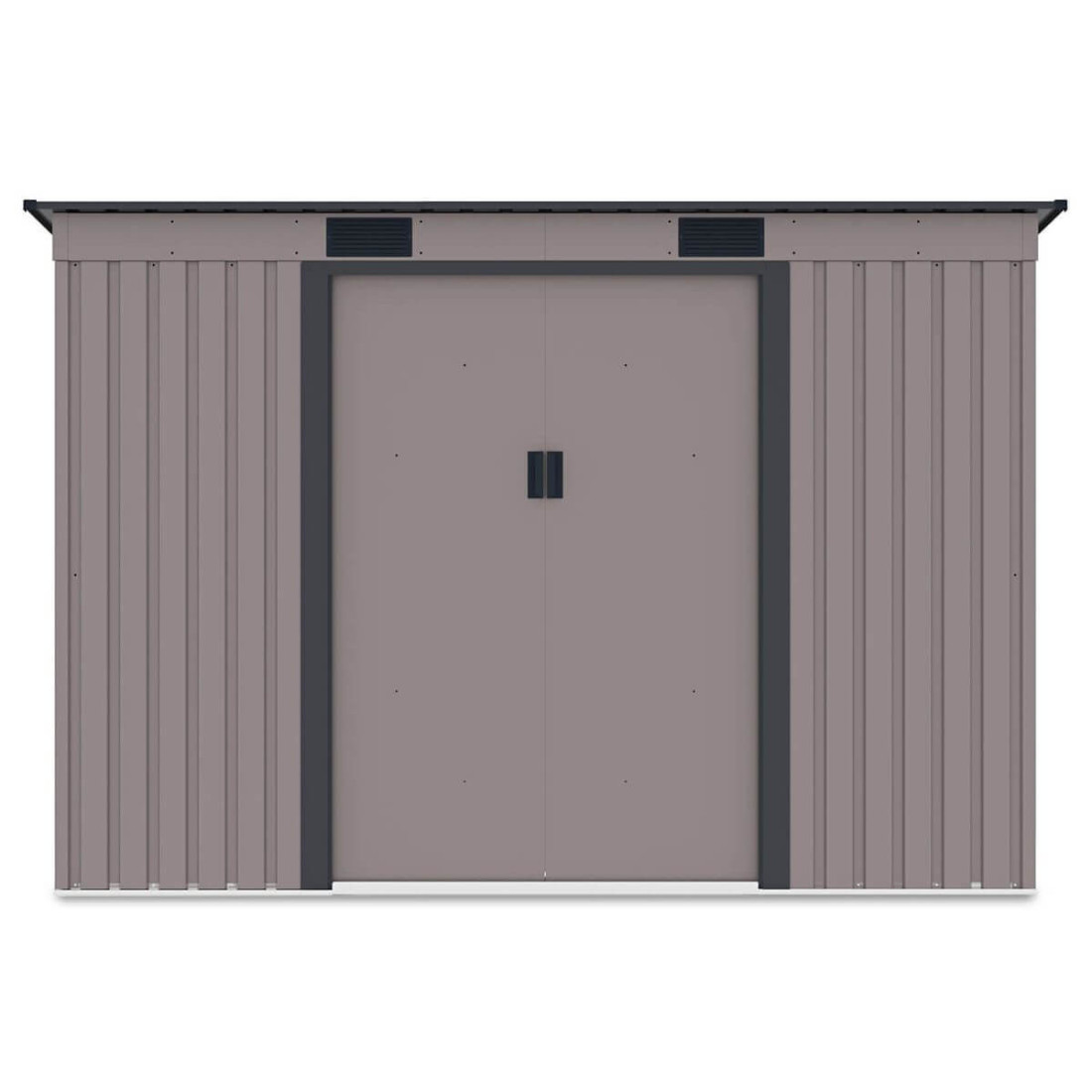 Widok z przodu domku narzędziowego OREGON 261x121cm w kolorze ciepło szarym