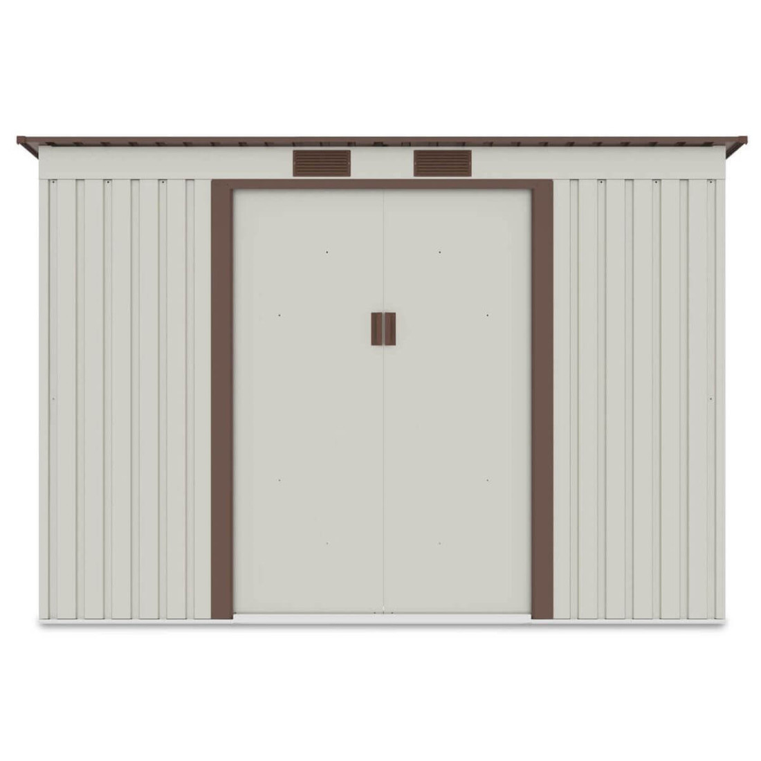 Widok z przodu domku narzędziowego OREGON 261x181cm w kolorze beżowym