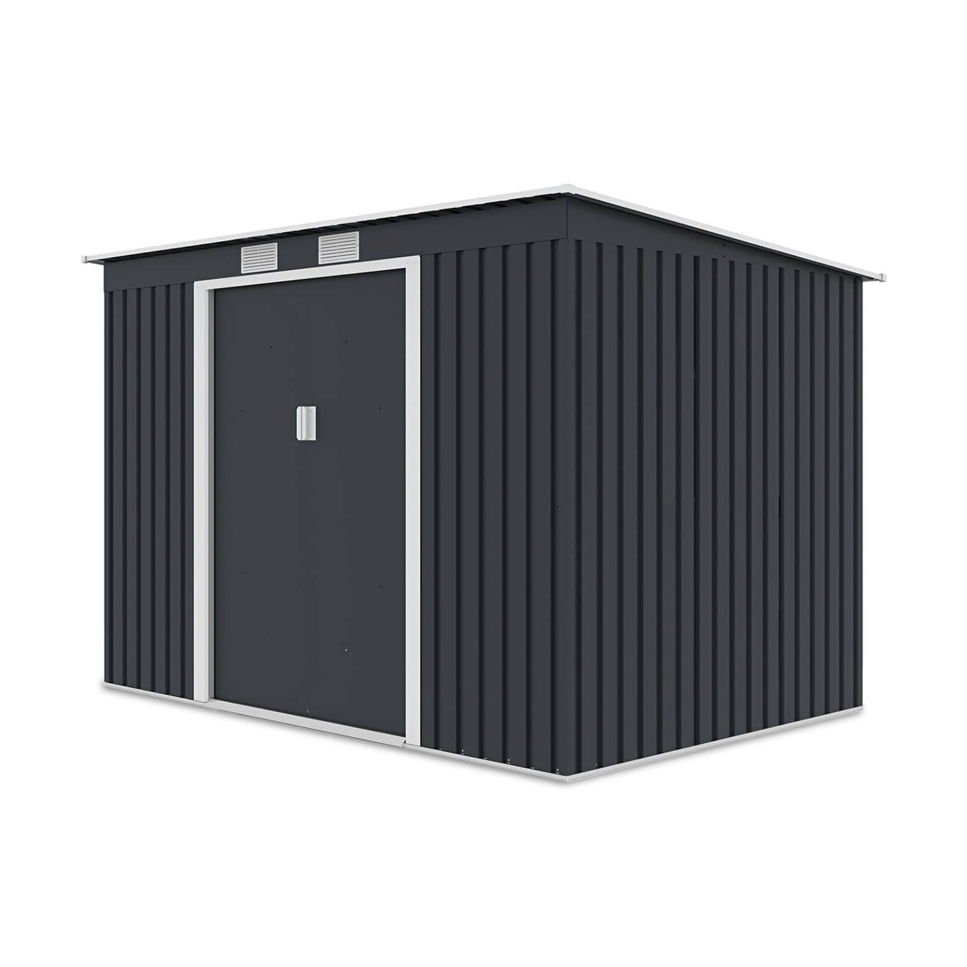 Widok z boku metalowego domku narzędziowego OREGON o wymiarach 261x181cm