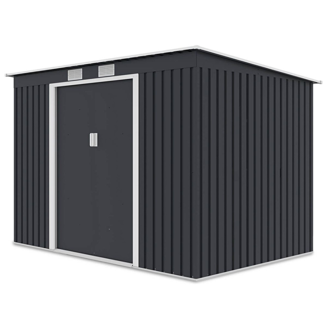 Widok z boku metalowego domku narzędziowego OREGON o wymiarach 261x181cm