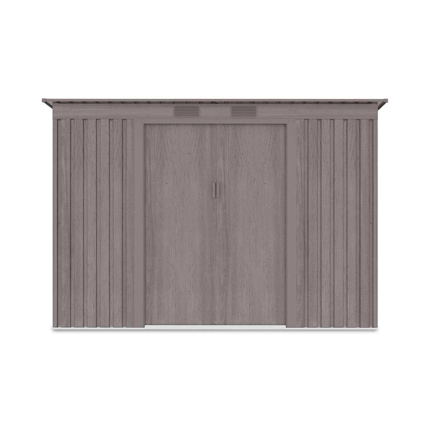 Widok z przodu domku narzędziowego OREGON 261x181cm w kolorze jasnego drewna