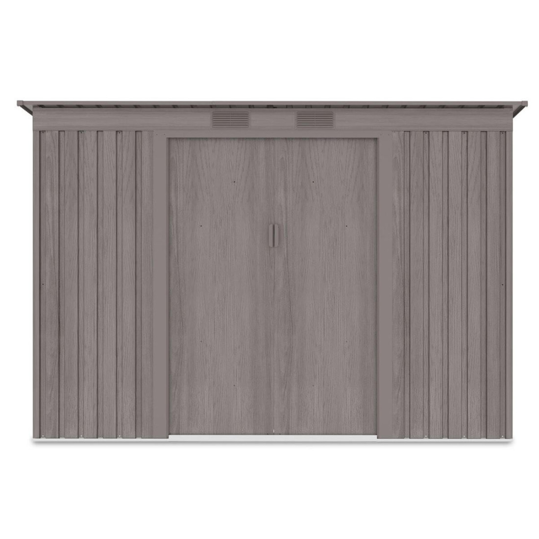 Widok z przodu domku narzędziowego OREGON 261x181cm w kolorze jasnego drewna