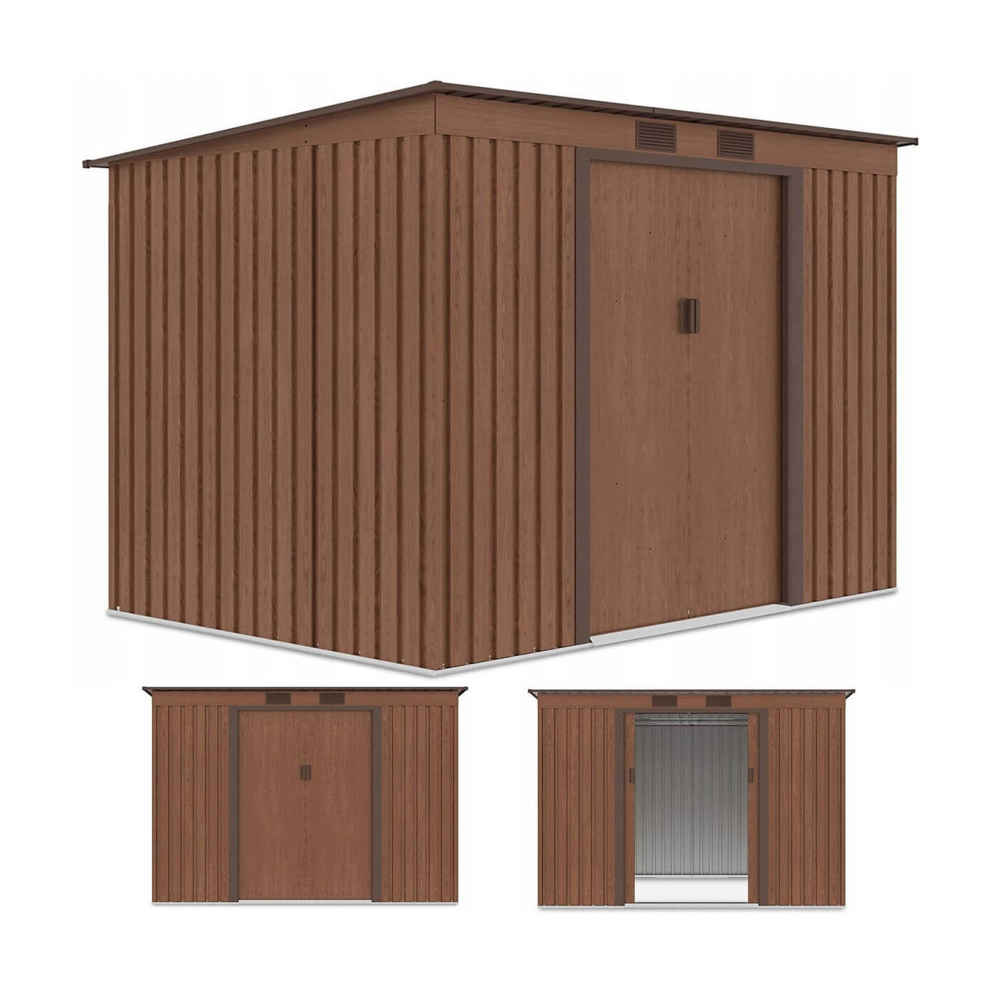 Zdjęcie z trzema rzutami domku narzędziowego OREGON 261x181cm Walnut - Hardmaister