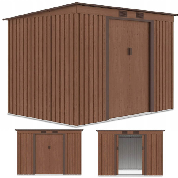 Zdjęcie z trzema rzutami domku narzędziowego OREGON 261x181cm Walnut - Hardmaister