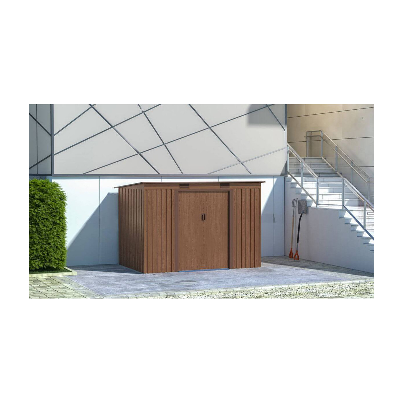 Aranżacja w ogrodzie narzędziowni OREGON 261x181cm w odcieniu orzecha włoskiego