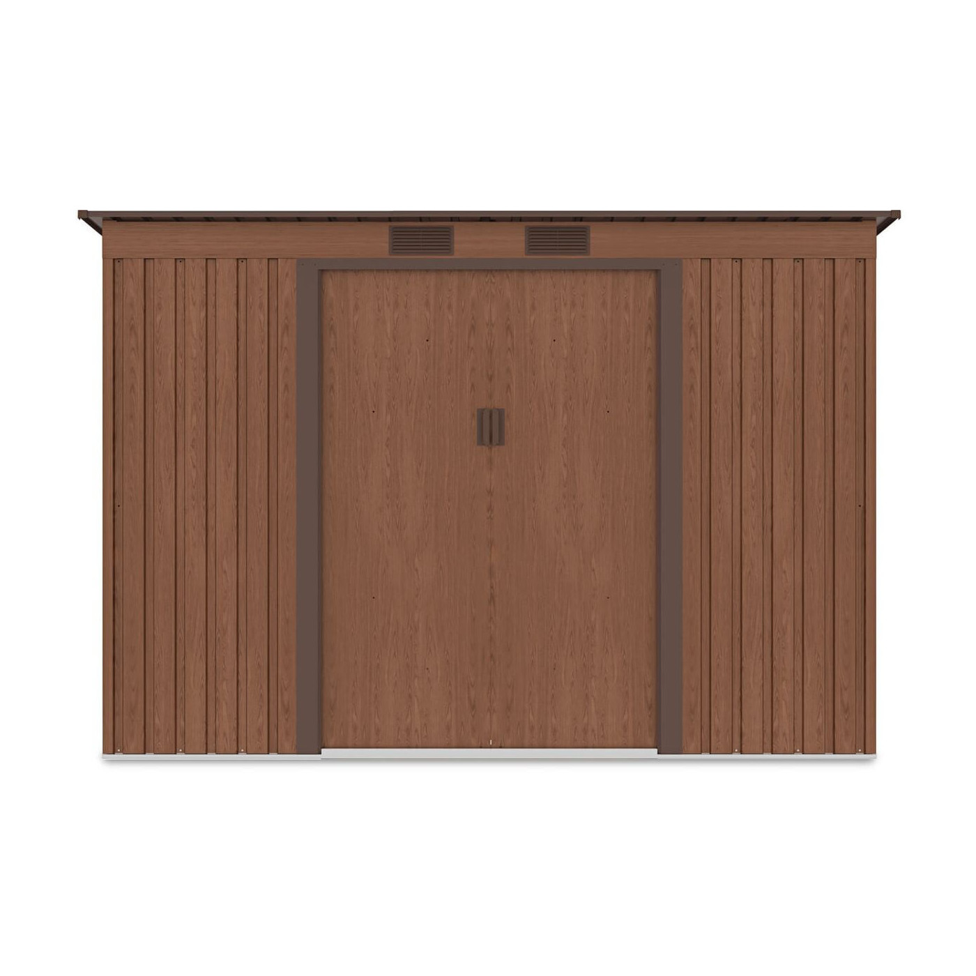 Widok z przodu domku narzędziowego OREGON 261x181cm w kolorze brązowym