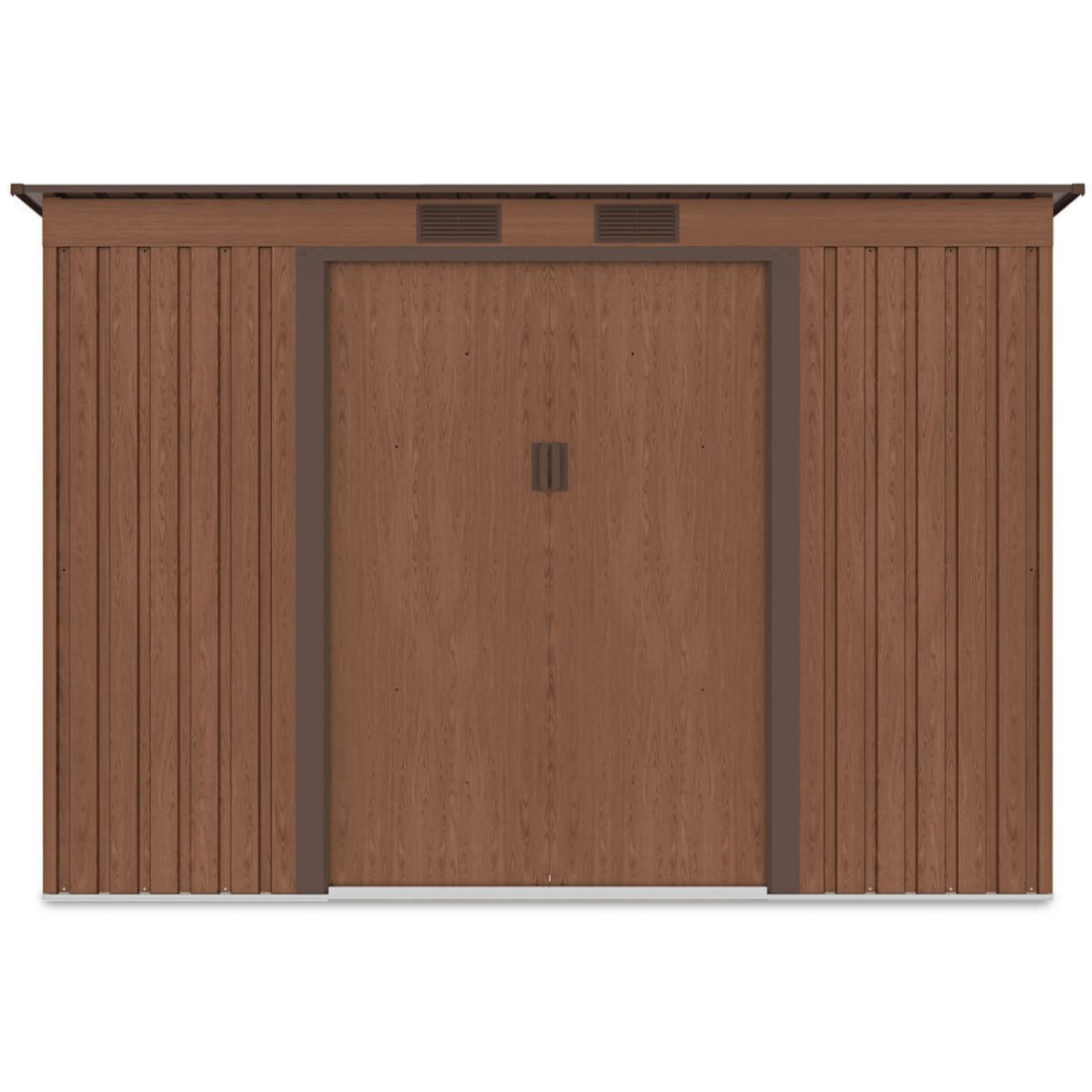 Widok z przodu domku narzędziowego OREGON 261x181cm w kolorze brązowym