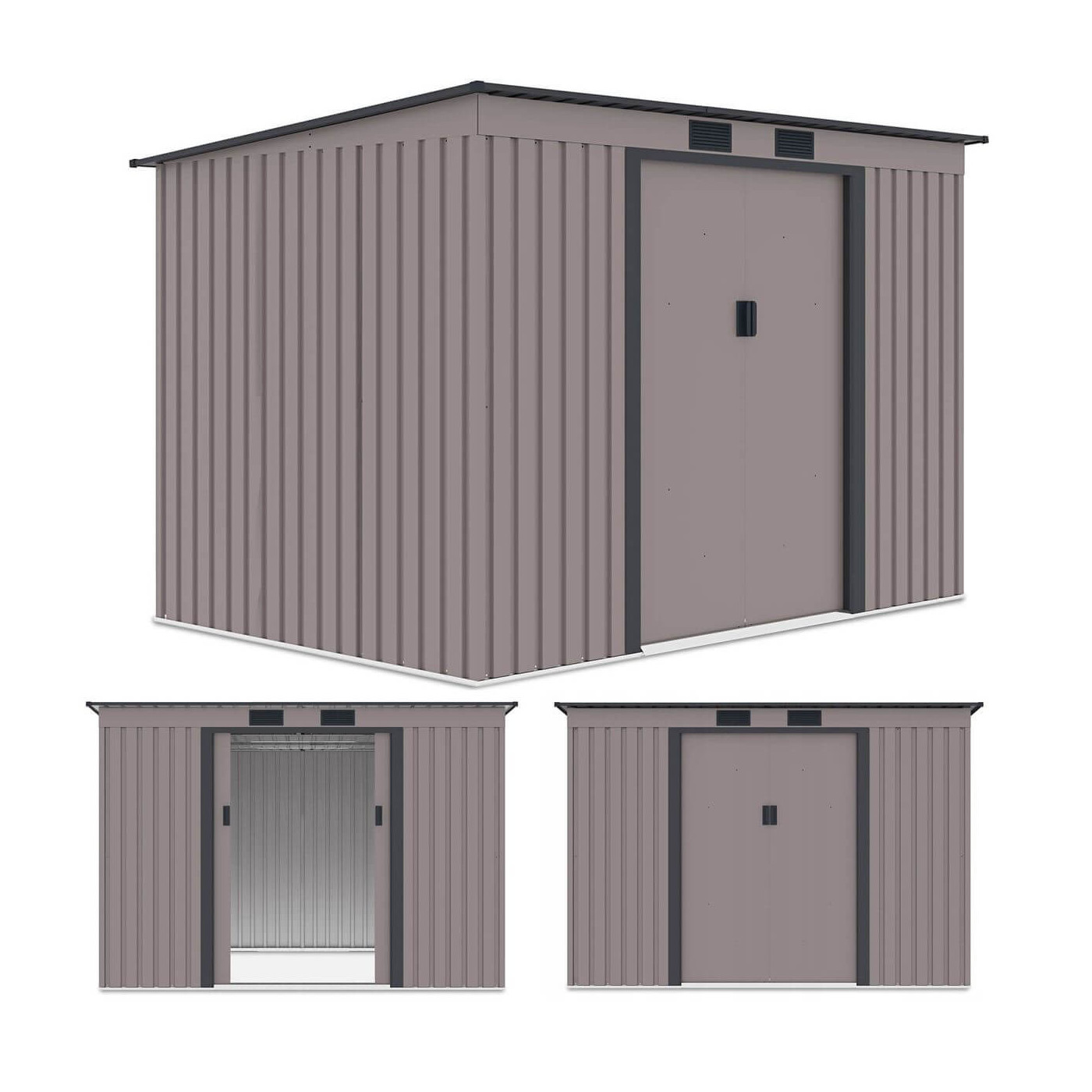 Zdjęcie z trzema rzutami domku narzędziowego OREGON 261x181cm Warm Grey - Hardmaister