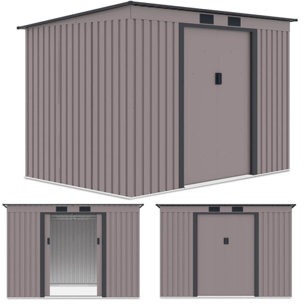 Zdjęcie z trzema rzutami domku narzędziowego OREGON 261x181cm Warm Grey - Hardmaister