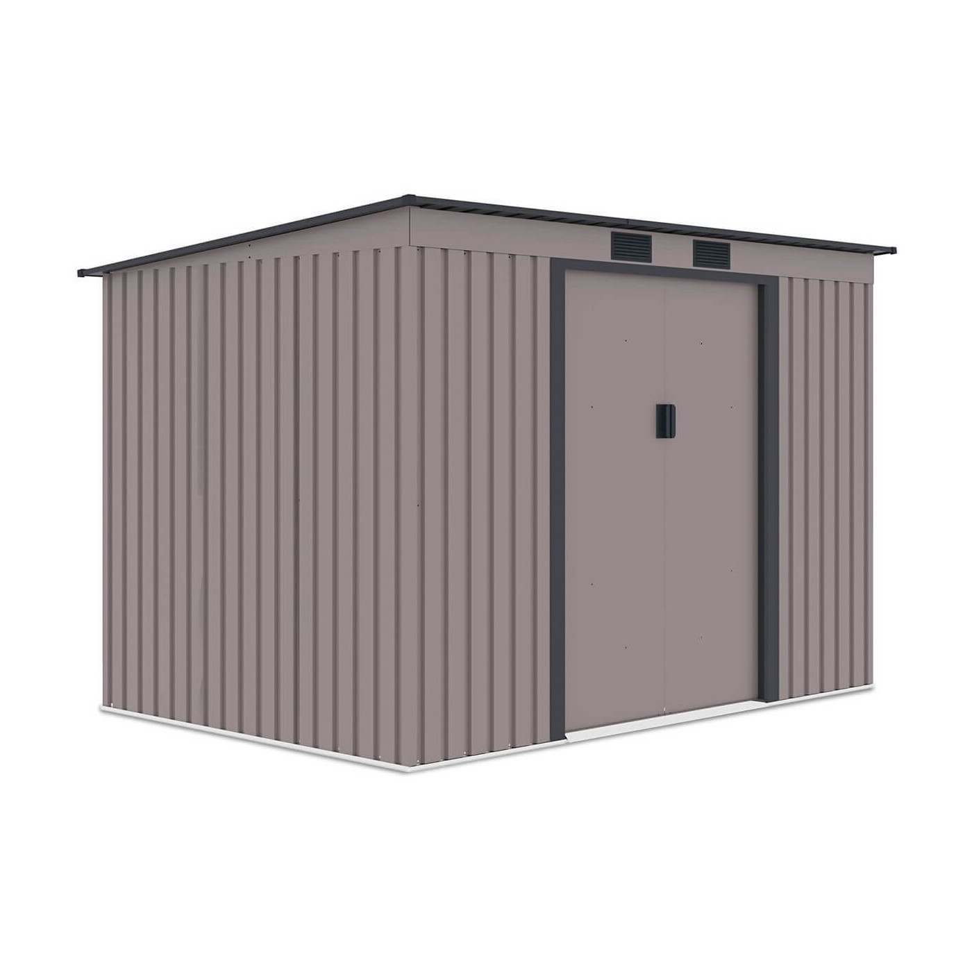 Widok z boku metalowego domku narzędziowego OREGON o wymiarach 261x181cm