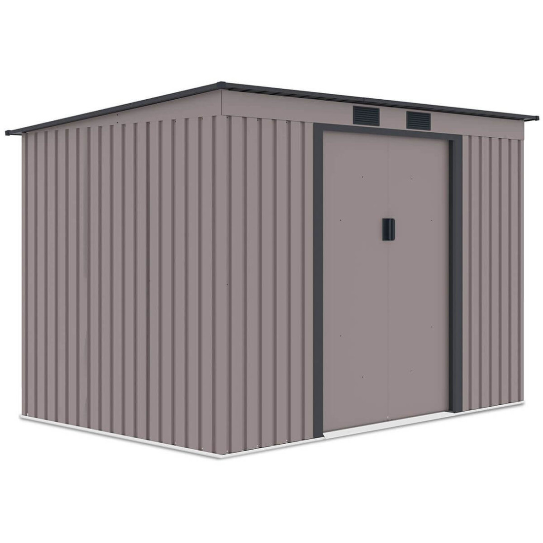 Widok z boku metalowego domku narzędziowego OREGON o wymiarach 261x181cm