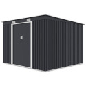 Widok z boku metalowego domku narzędziowego OREGON o wymiarach 261x241cm