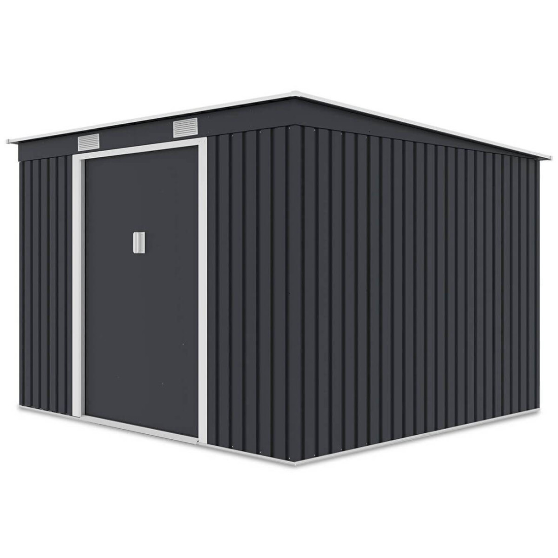 Widok z boku metalowego domku narzędziowego OREGON o wymiarach 261x241cm