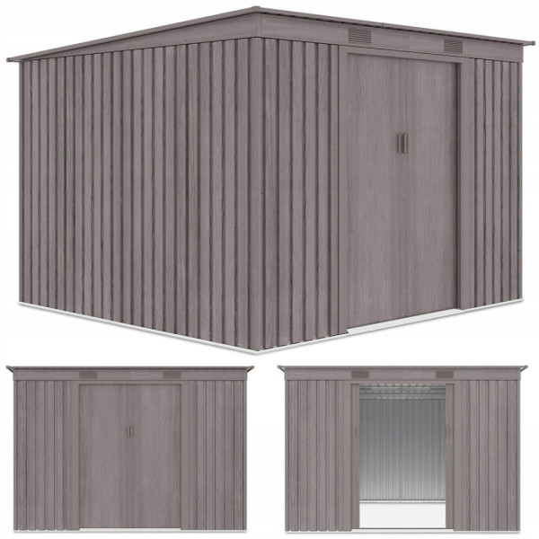 Zdjęcie z trzema rzutami domku narzędziowego OREGON 261x241cm Light Wood - Hardmaister