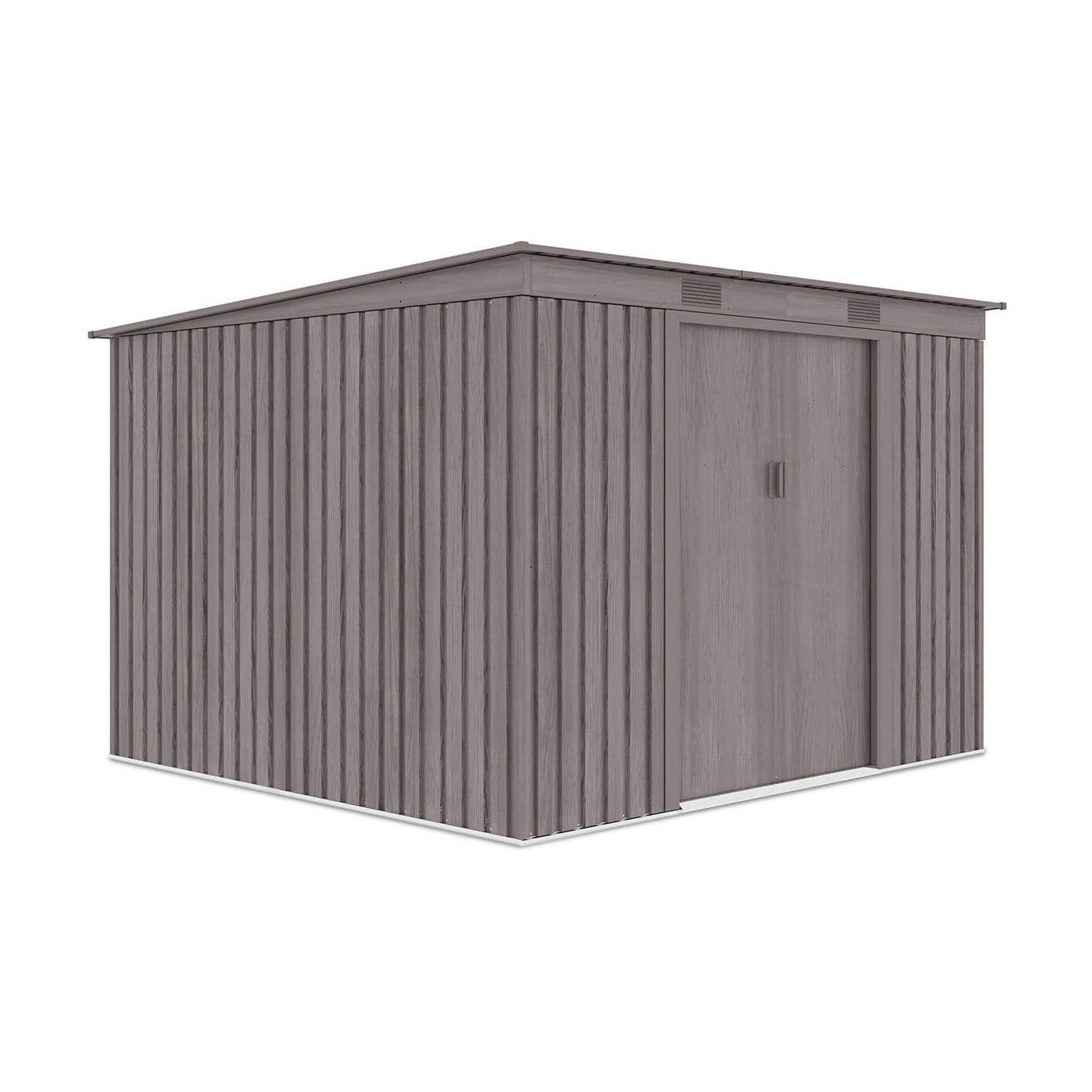 Widok z boku metalowego domku narzędziowego OREGON o wymiarach 261x241cm