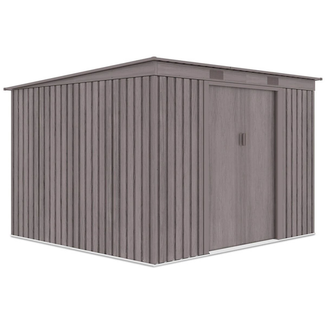 Widok z boku metalowego domku narzędziowego OREGON o wymiarach 261x241cm