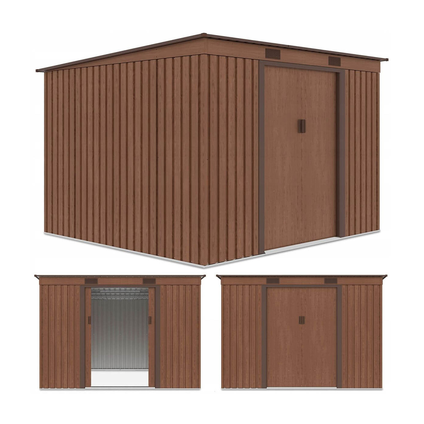 Zdjęcie z trzema rzutami domku narzędziowego OREGON 261x241cm Walnut - Hardmaister