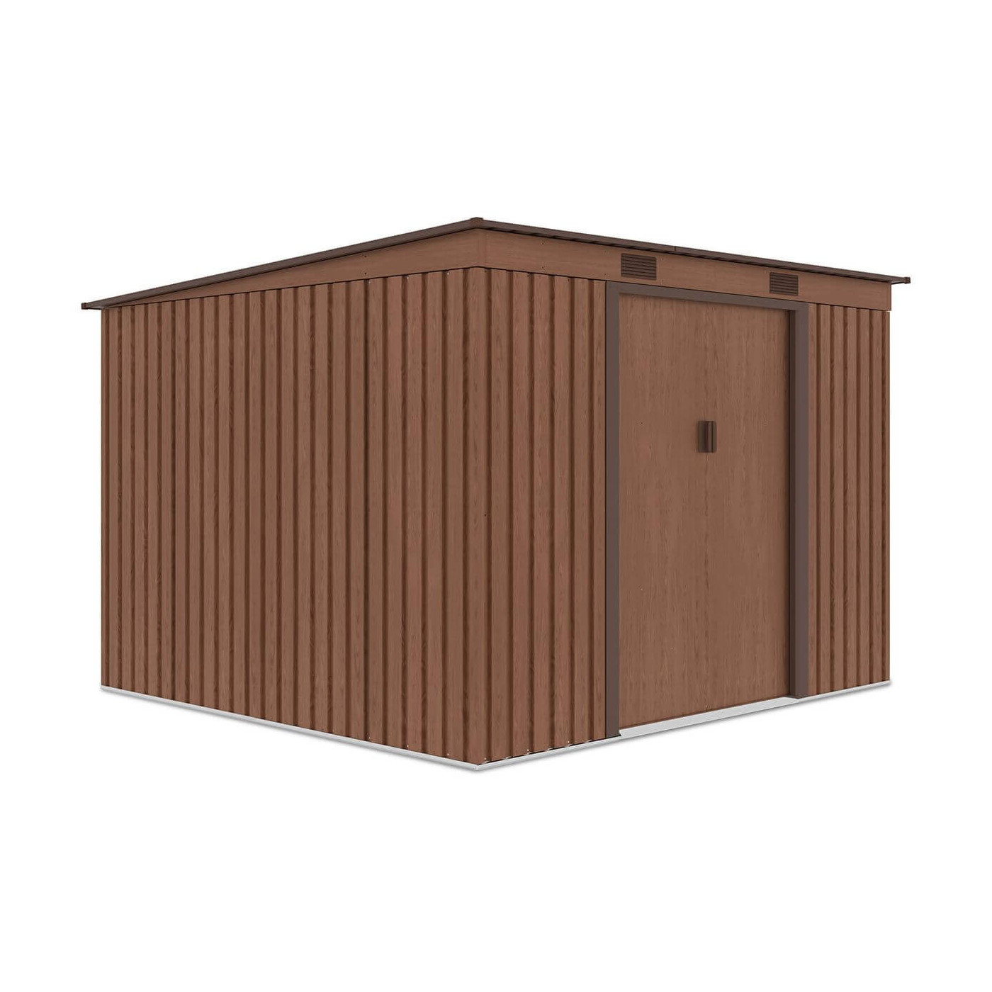 Widok z boku metalowego domku narzędziowego OREGON o wymiarach 261x241cm