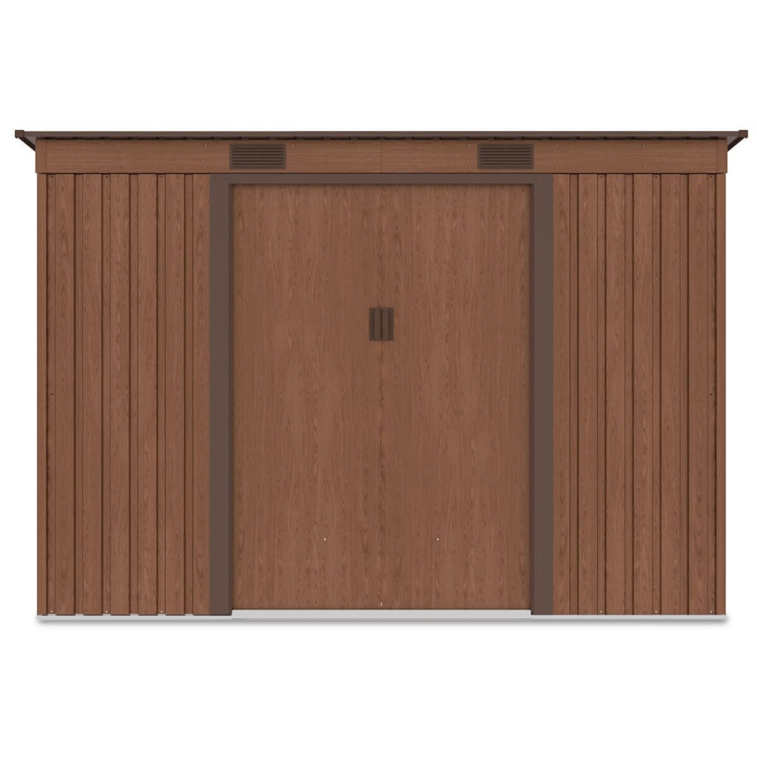 Widok z przodu domku narzędziowego OREGON 261x241cm w kolorze brązowym