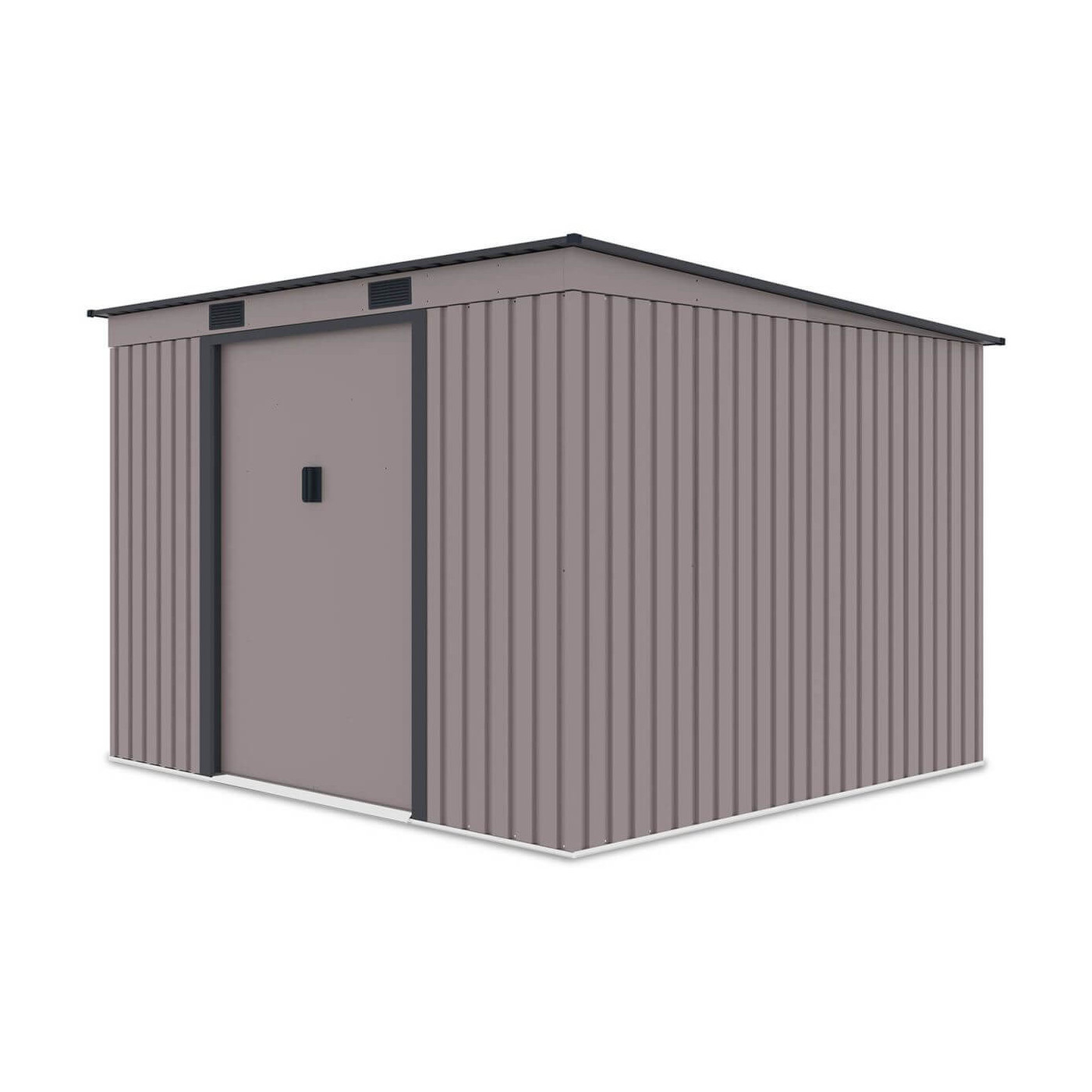 Widok z boku metalowego domku narzędziowego OREGON o wymiarach 261x241cm