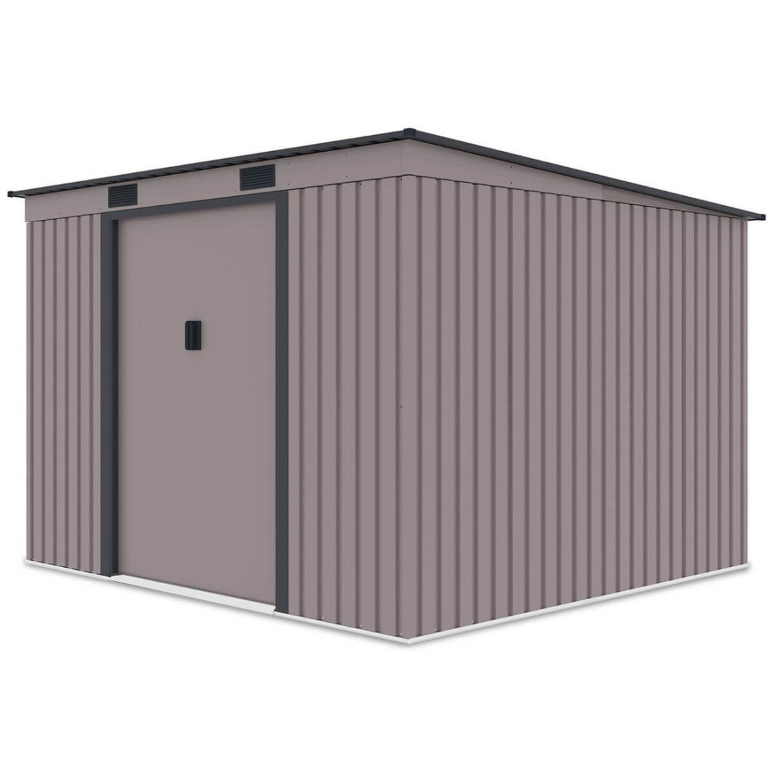 Widok z boku metalowego domku narzędziowego OREGON o wymiarach 261x241cm