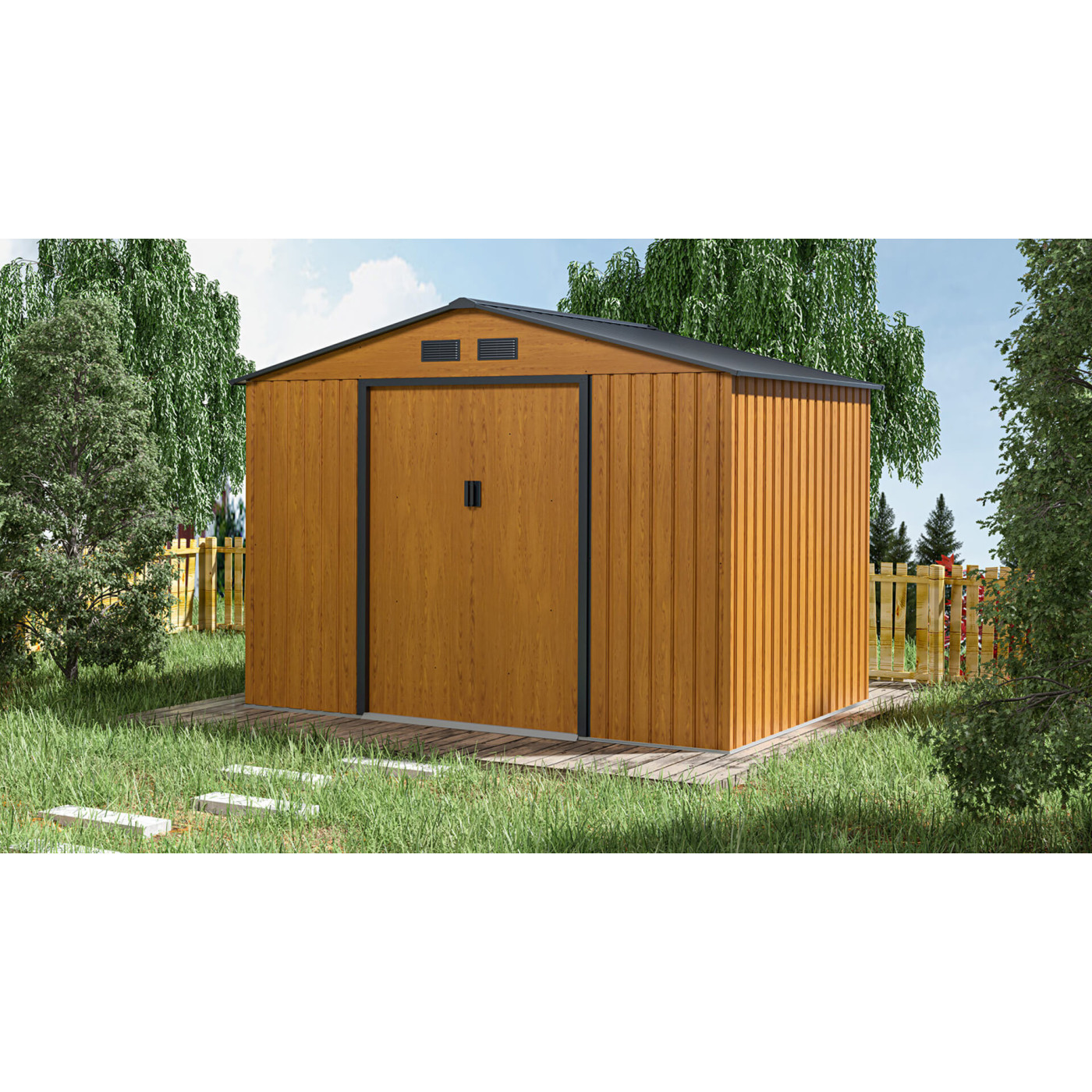 Zdjęcie aranżacyjne w ogrodzie - Domek narzędziowy HUDSON 277x191cm Oak Grey