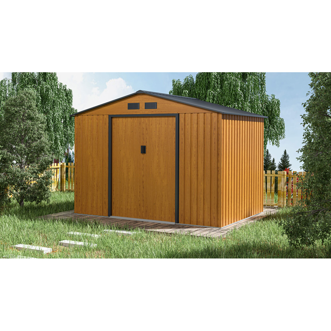 Zdjęcie aranżacyjne w ogrodzie - Domek narzędziowy HUDSON 277x191cm Oak Grey