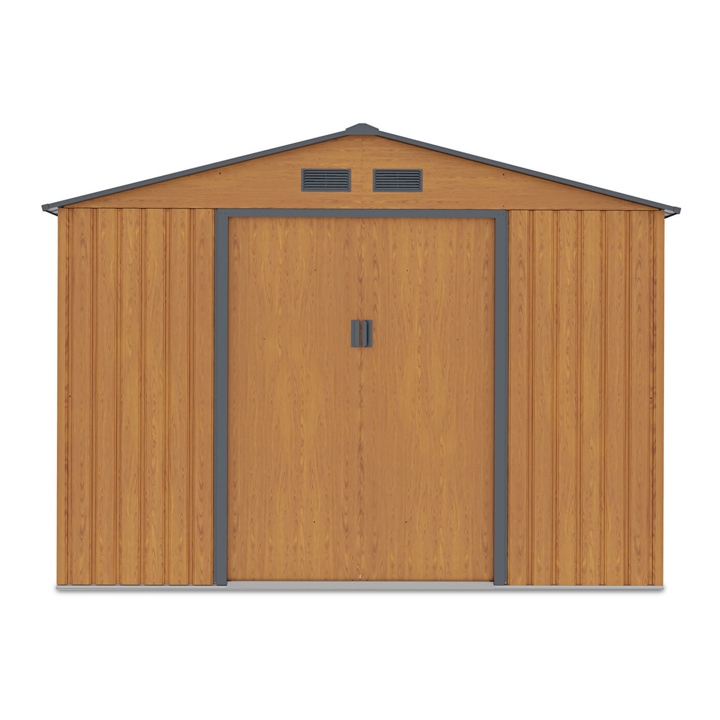 Przód domku narzędziowego z zamkniętymi drzwiami Hudson 277x191 cm 