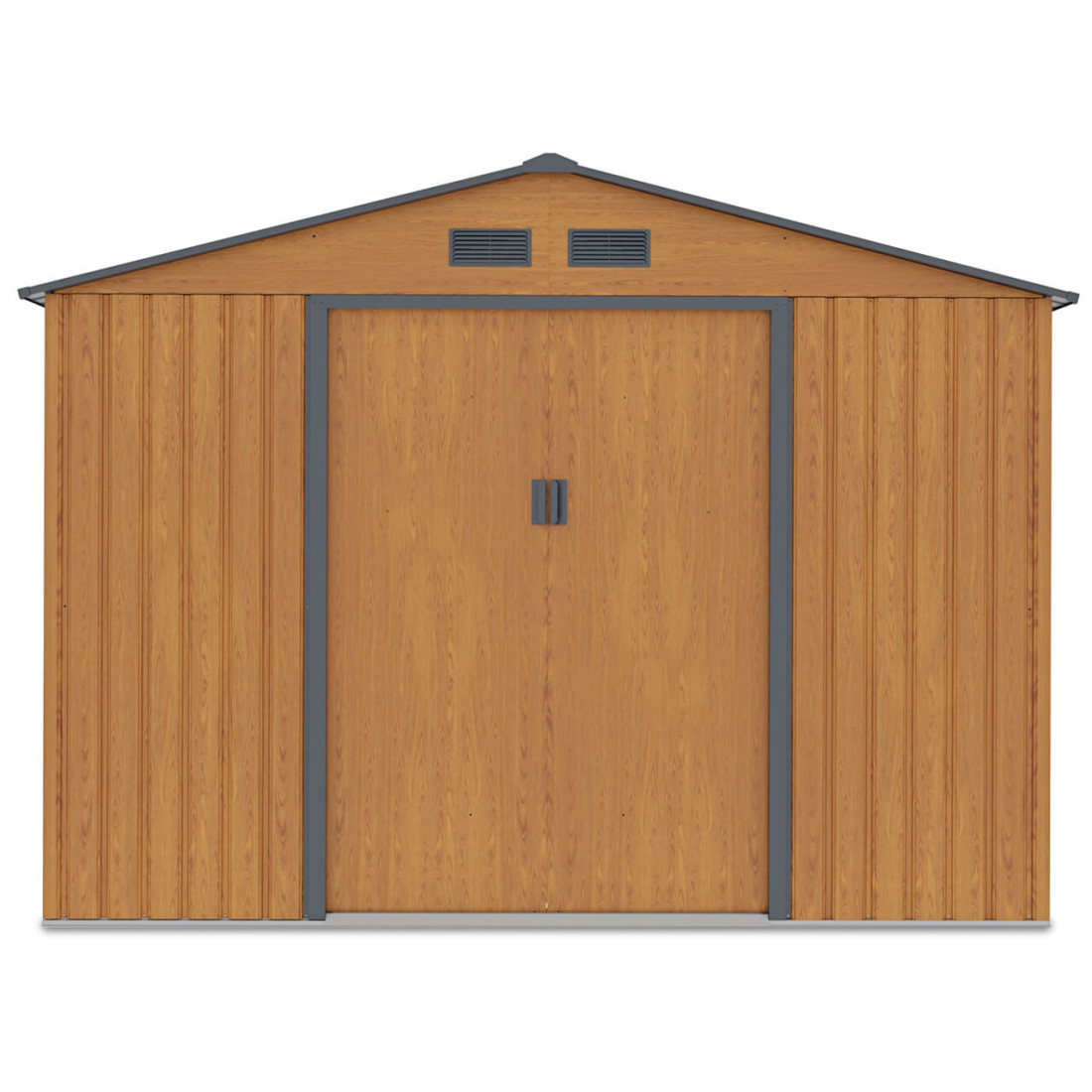 Przód domku narzędziowego z zamkniętymi drzwiami Hudson 277x191 cm 