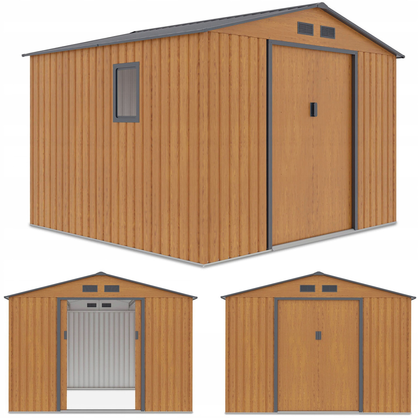 Domek narzędziowy HUDSON 277x255cm Oak Grey z trzech stron 