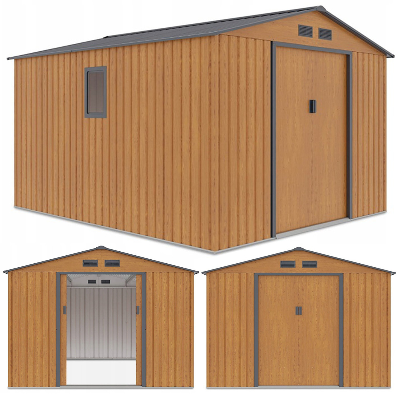 Trzy rzuty domku narzędziowego HUDSON 277x319cm Oak Grey