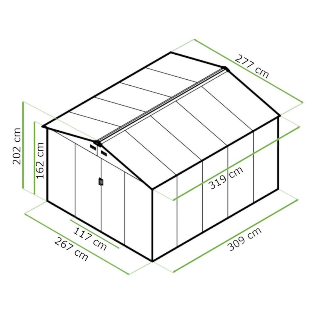 Rycina z wymiarami domku ogrodowego HUDSON 277x319cm