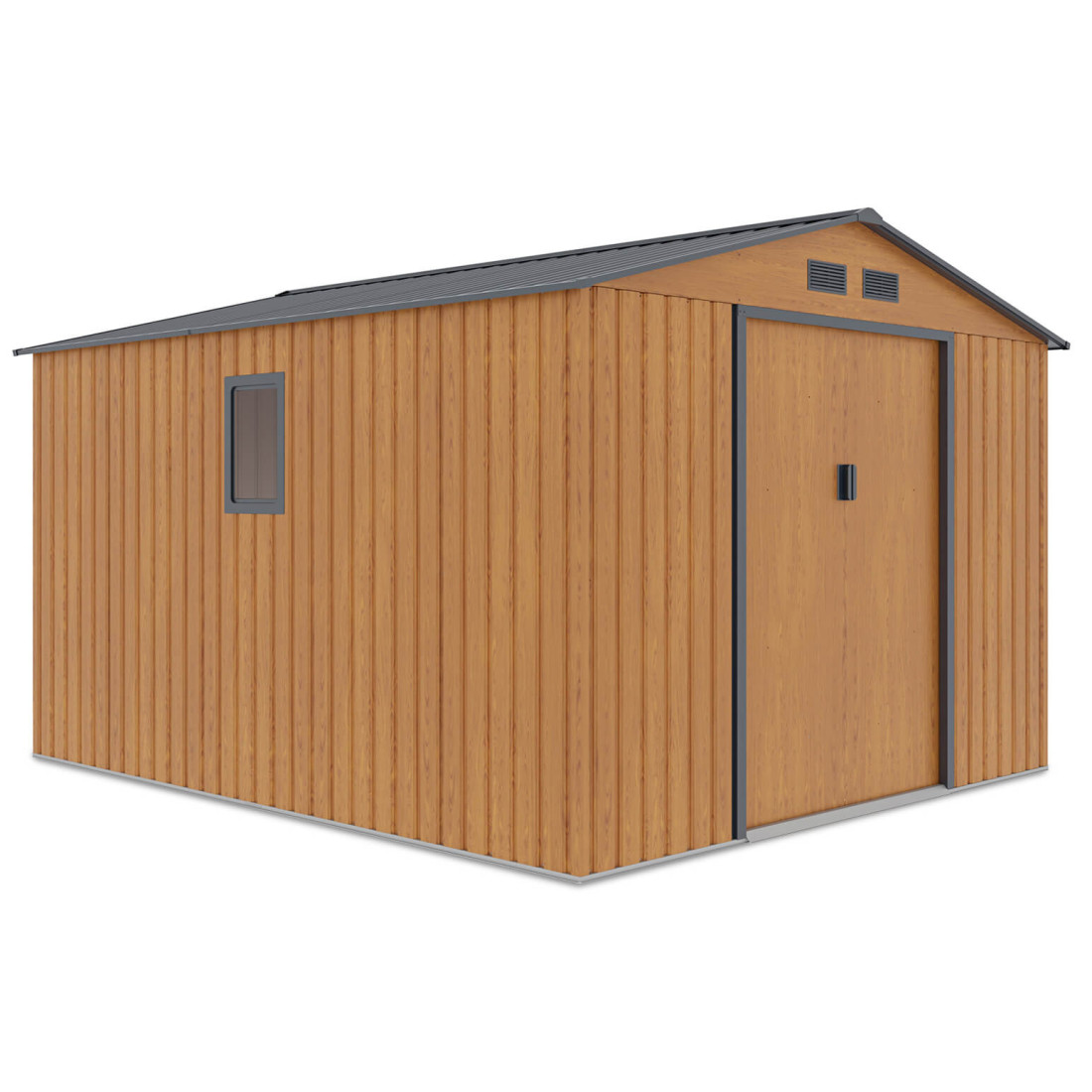 Widok na boczną ścianę z oknem domku narzędziowego Hudson 