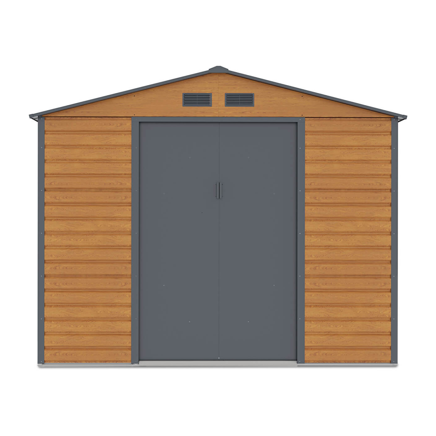 Widok na przednią ścianę i podwójne drzwi domku narzędziowego MONTREAL