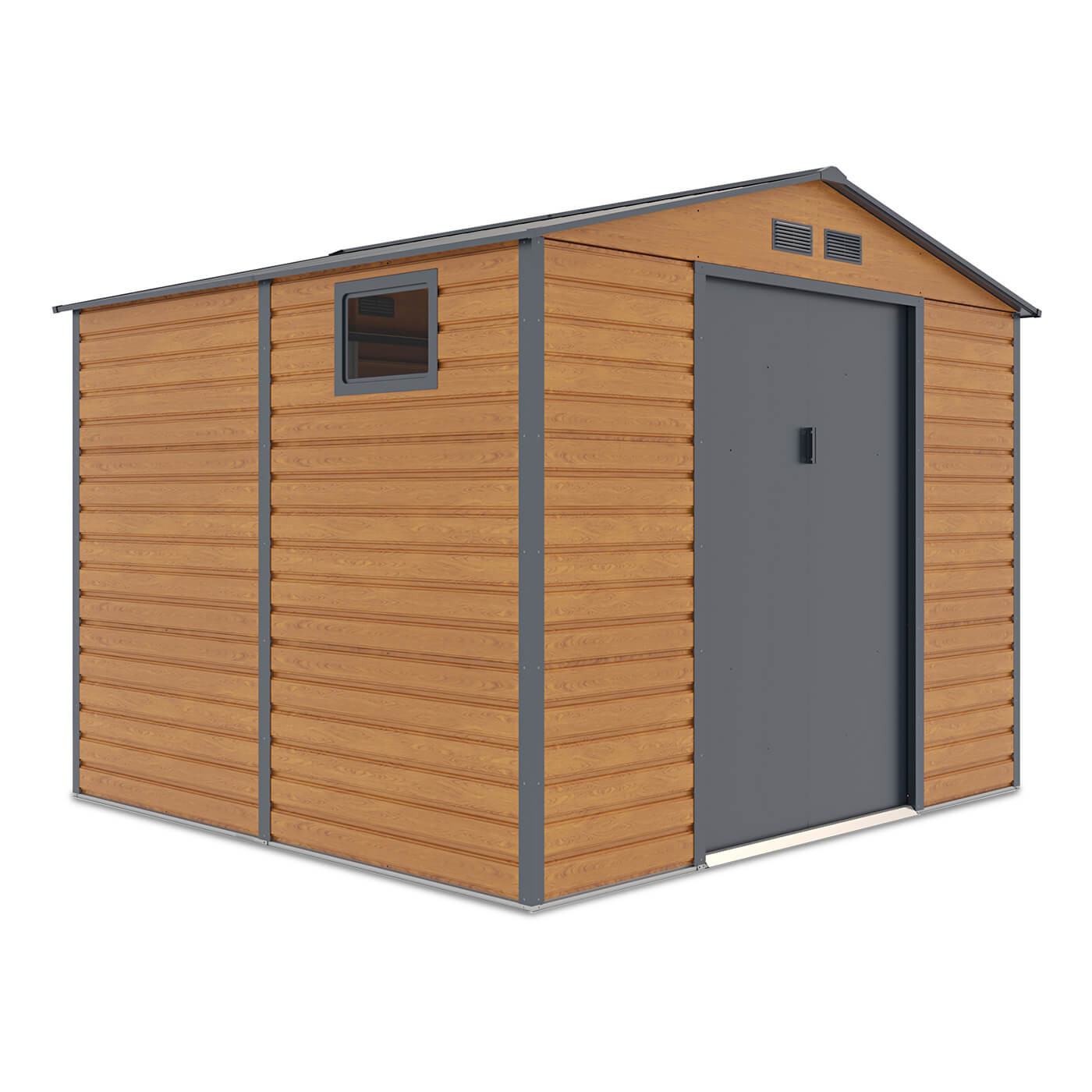 Widok na boczną ścianę z oknem domku na narzędzia MONTREAL 277x259