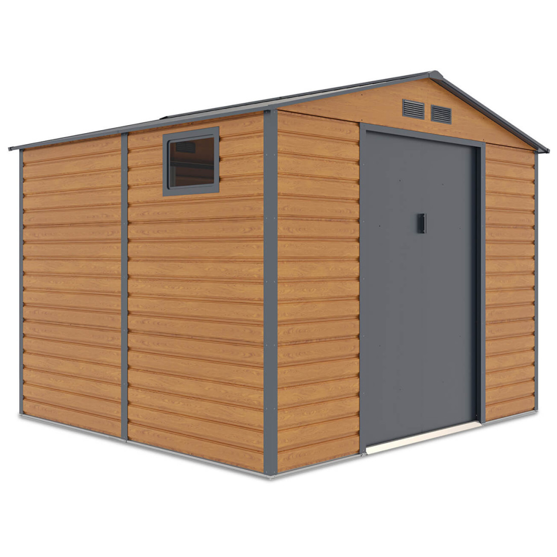 Widok na boczną ścianę z oknem domku na narzędzia MONTREAL 277x259