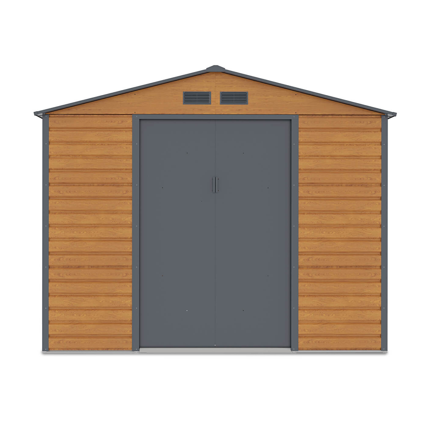 Widok na przednią ścianę i podwójne drzwi domku narzędziowego MONTREAL 277x259cm