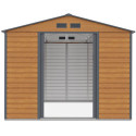 Widok na przód i wnętrze domku narzędziowego MONTREAL 277x259cm Oak Grey 