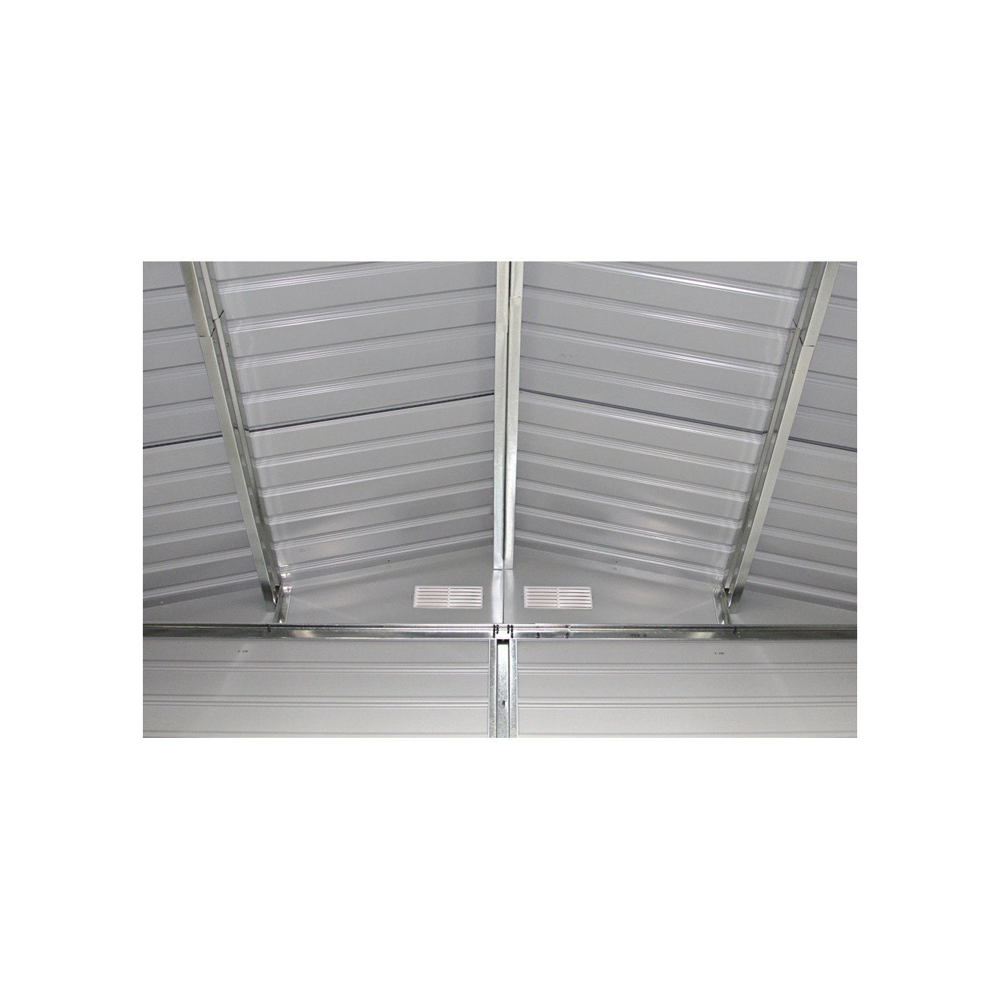 Metalowa konstrukcja dachu wewnątrz domku na narzędzia MONTREAL 277x259