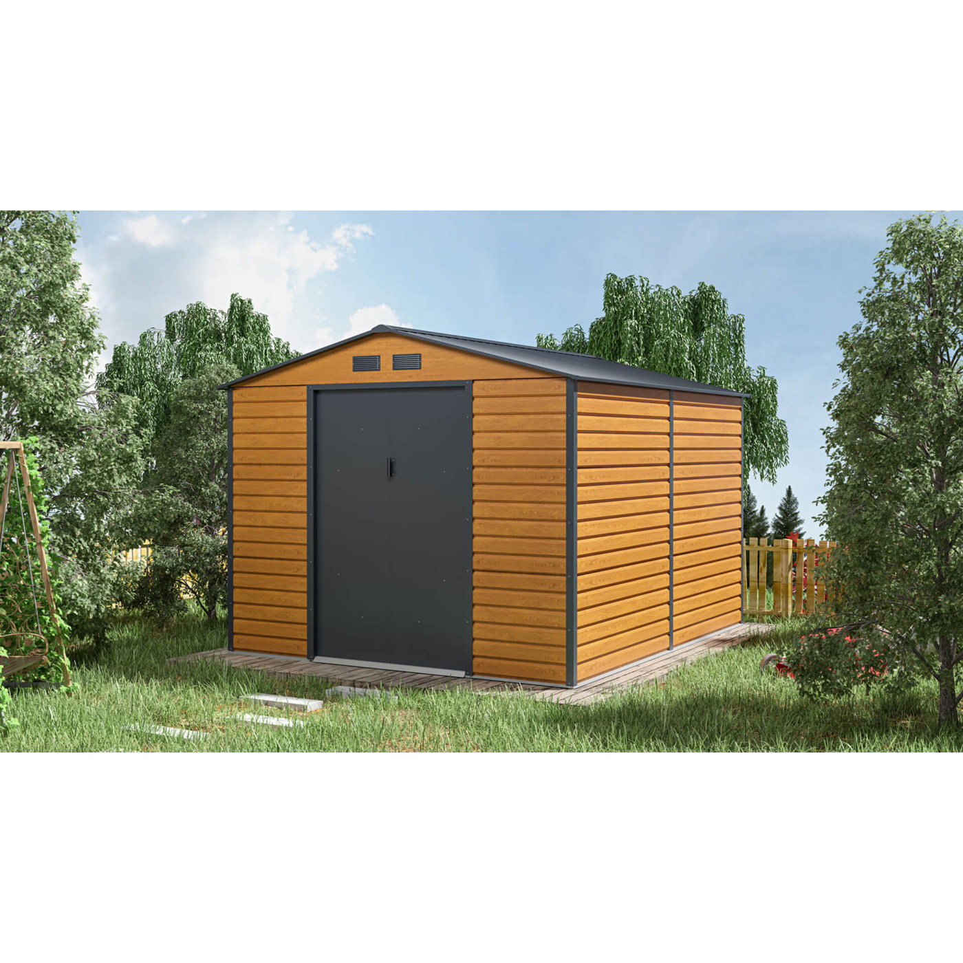 Aranżacja w ogrodzie domku narzędziowego MONTREAL 277x323 cm - Hardmaister