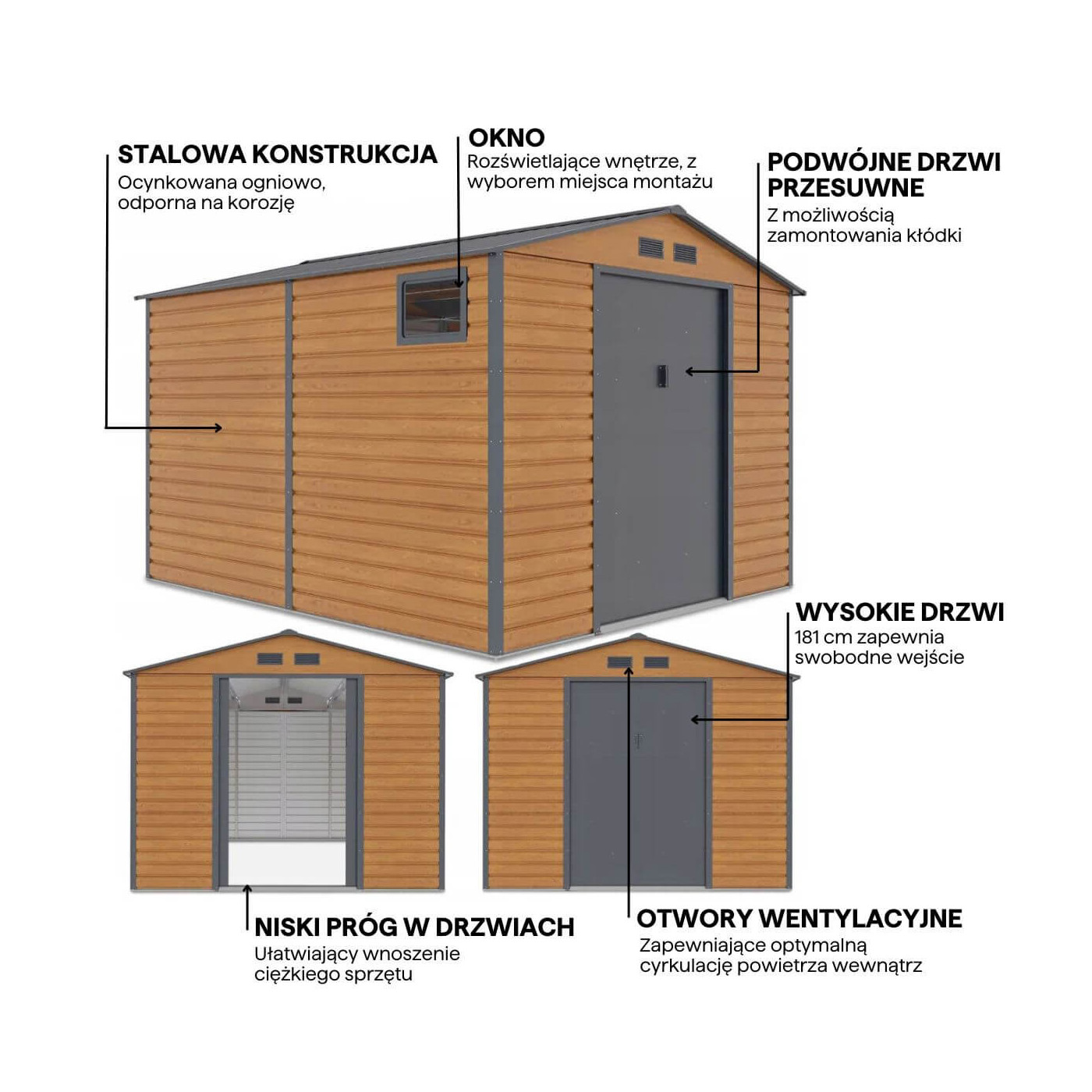 Grafika z detalami i cechami domku narzędziowego MONTREAL 277x323cm