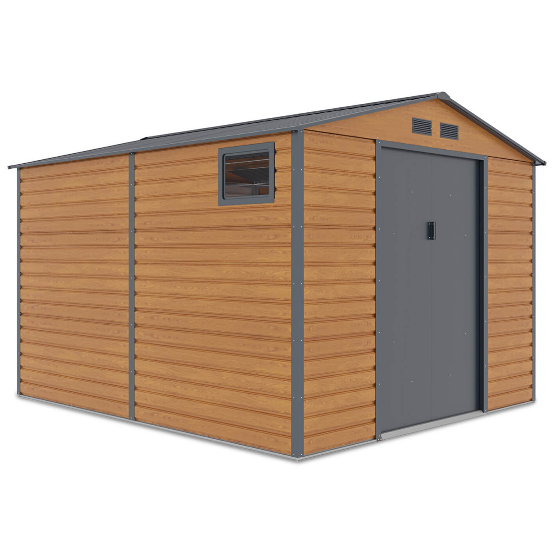 Widok na boczną ścianę domku narzędziowego Montreal 277x323 cm