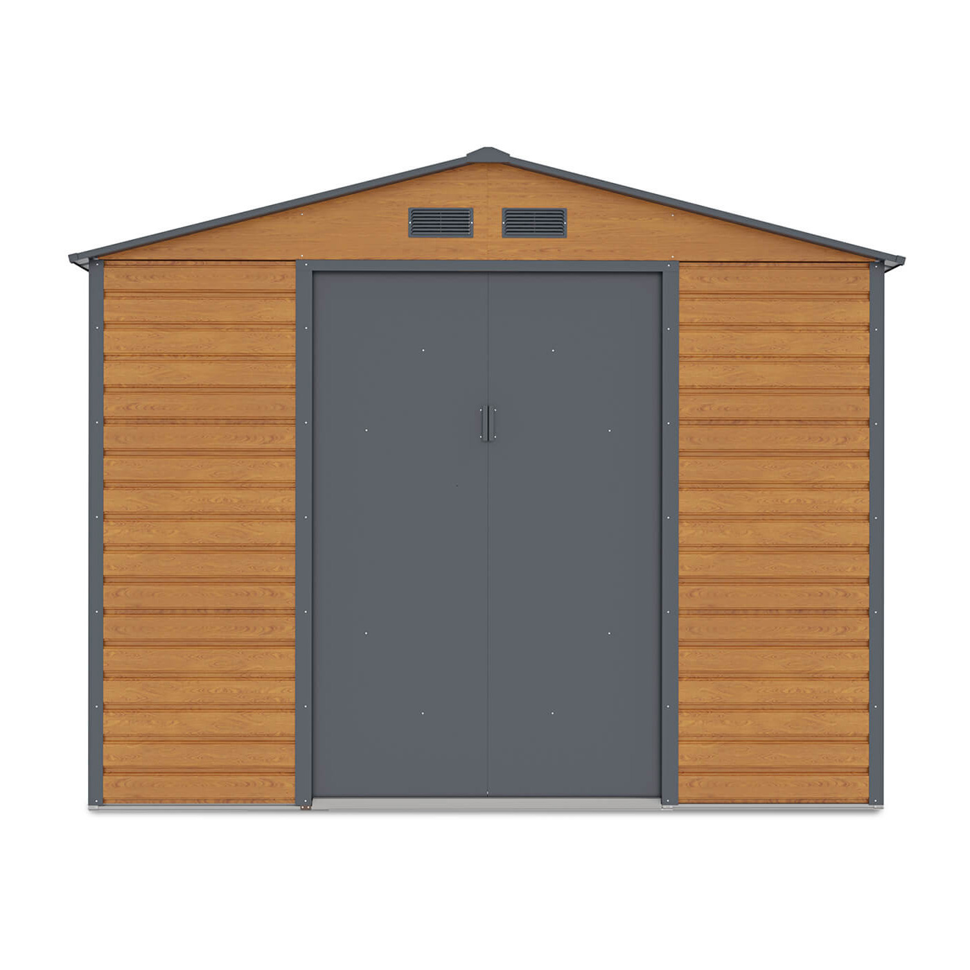 Widok na przód domku ogrodowego Montreal, podwójne otwory wentylacyjne nad drzwiami