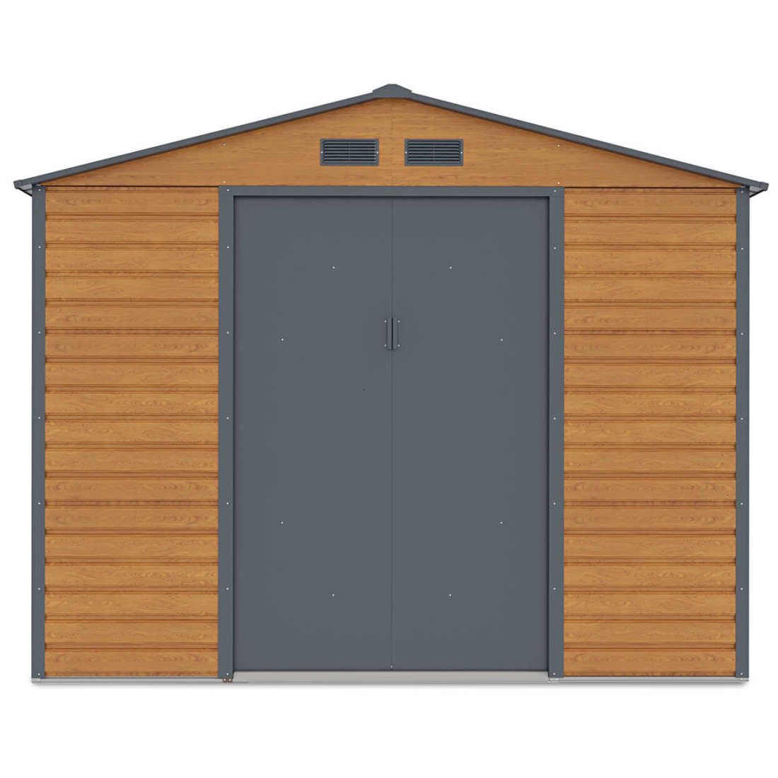 Widok na przód domku ogrodowego Montreal, podwójne otwory wentylacyjne nad drzwiami