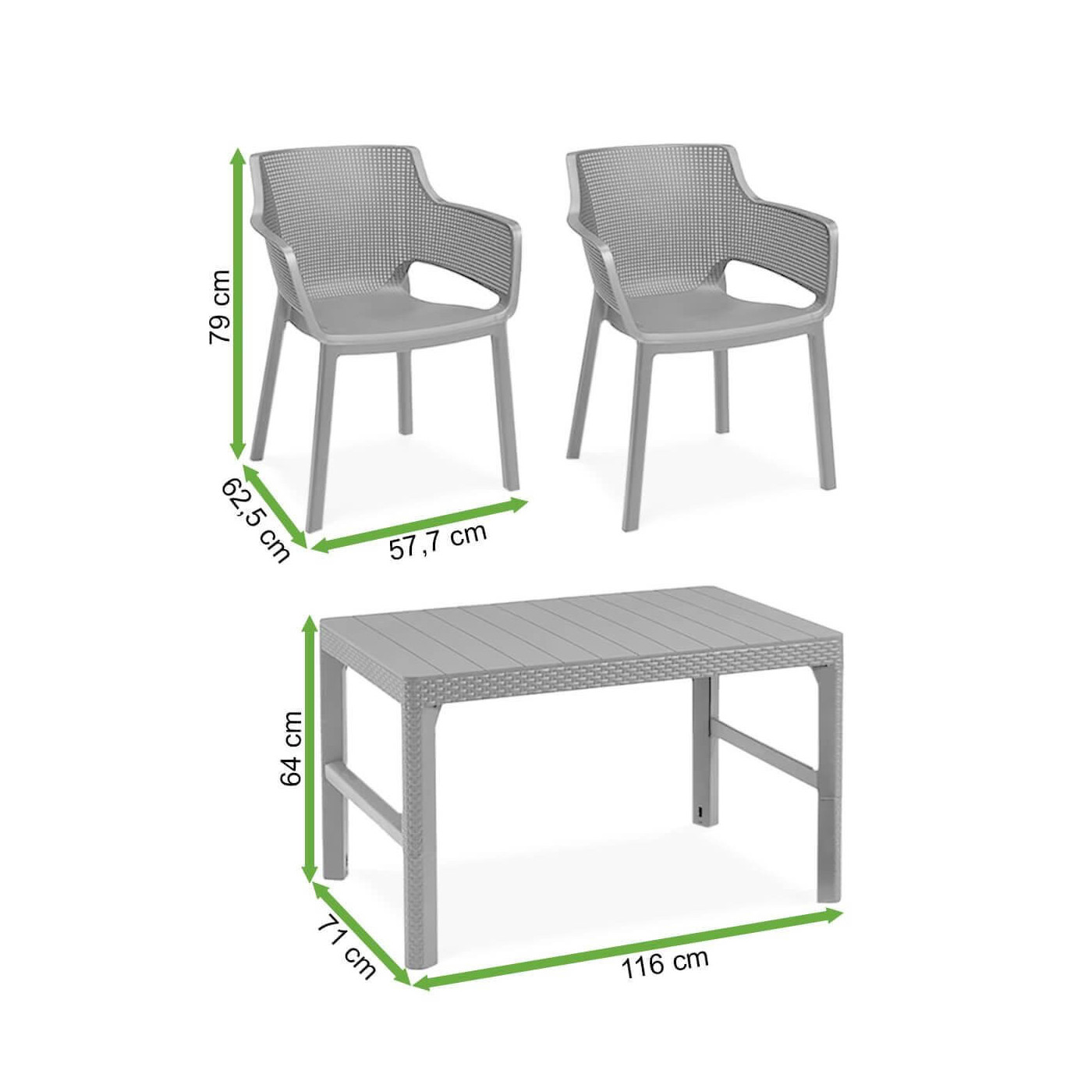 Wymiary zestawu mebli na balkon Elisa/Lyon