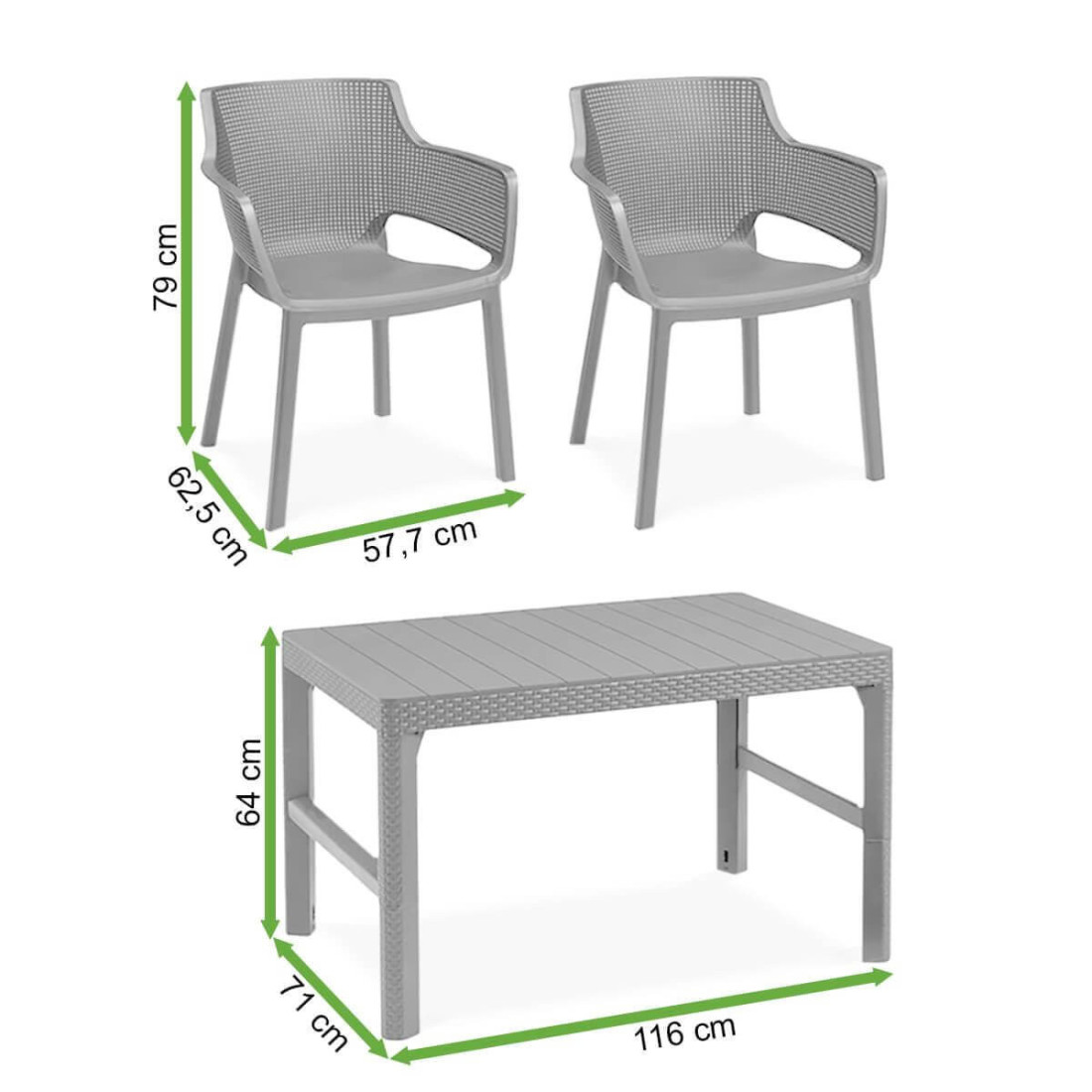 Wymiary zestawu mebli na balkon Elisa/Lyon