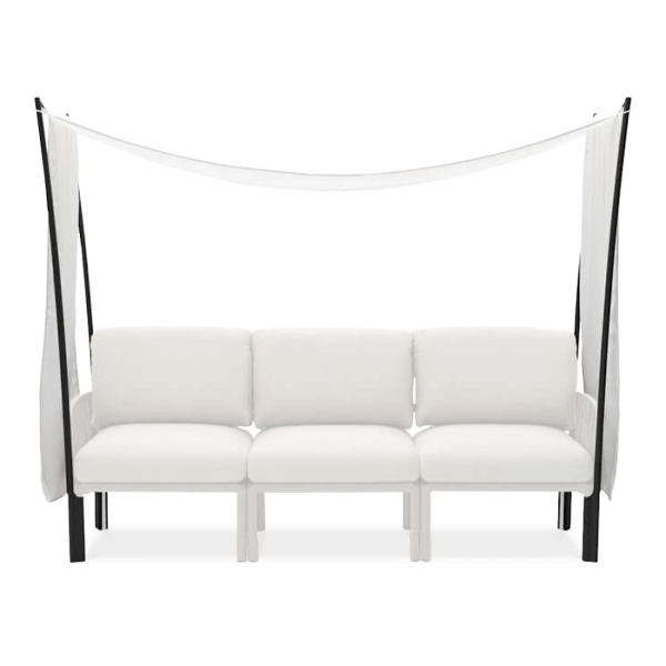 biała osłona na czarnym stelażu na meble ogrodowe